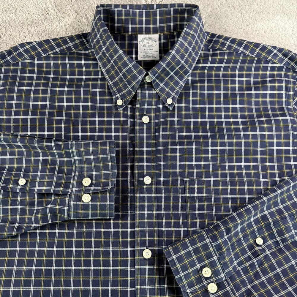 Brooks Brothers Regent Shirt Mens XL Blue Plaid Non Iron Supima Cotton